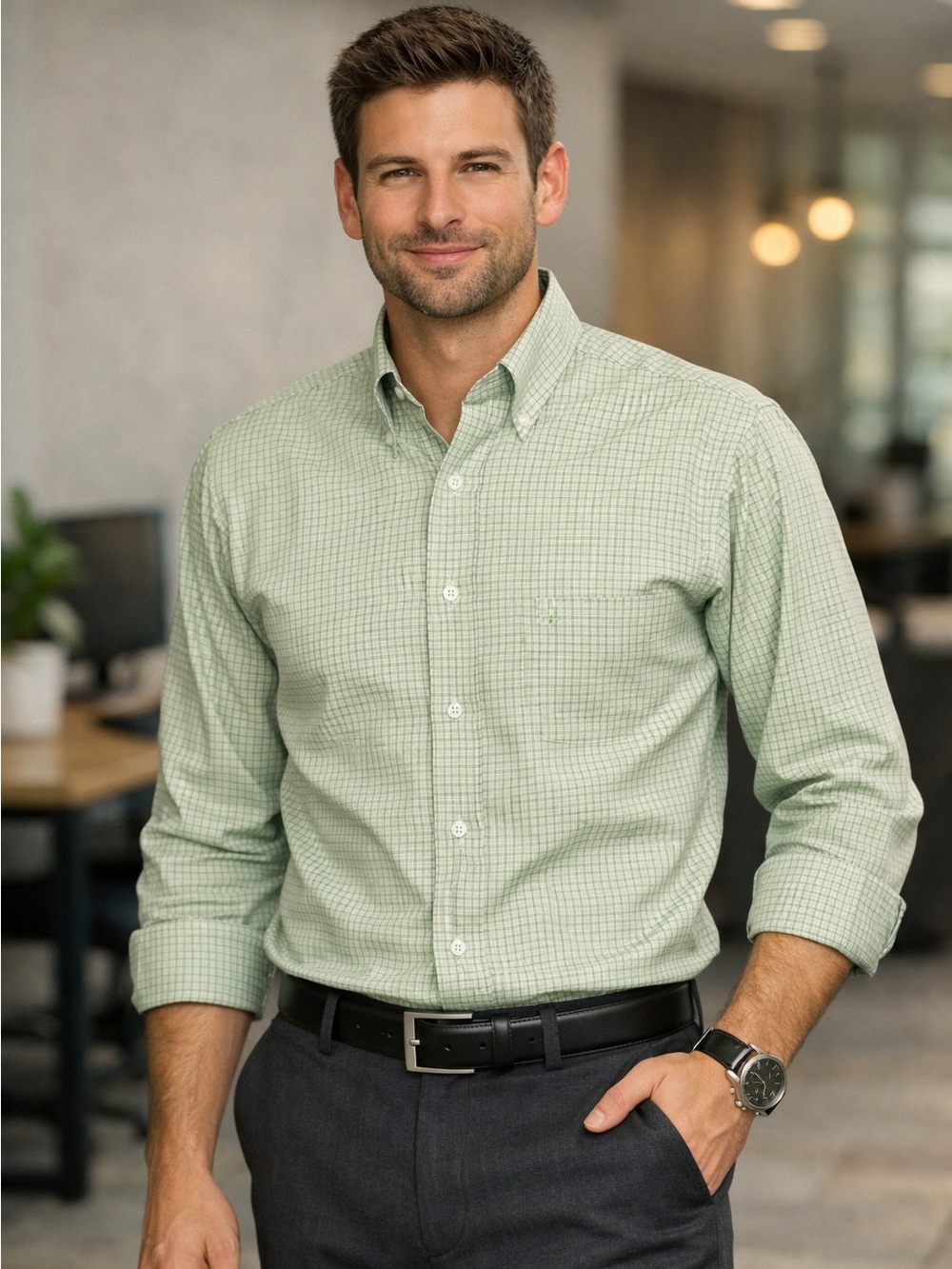 Men’s Izod Green button down business casual shirt